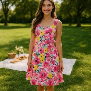 Bloomcore 50s Housewife Sundress Woman’s Size 6 Bright Floral Full Pleated Skirt